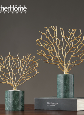 美式风金色珊瑚客厅大理石工艺品