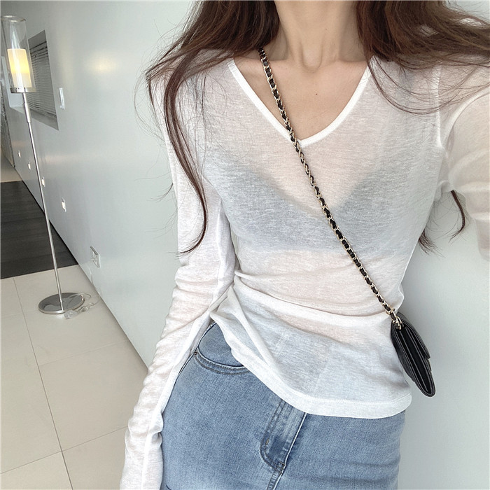 Ultra thin V-Neck long sleeve T-shirt