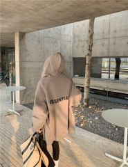 60 lazy loose hooded cotton Plush sweater medium length top