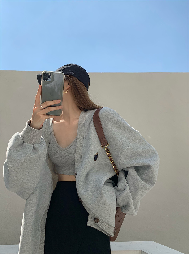 Real price lazy cardigan sweater coat + short suspender + knitted skirt