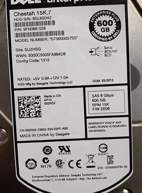 DELL 600G 15K SAS 3.5 ST3600057SS SC200 SC8000 EE06 EE08硬盘