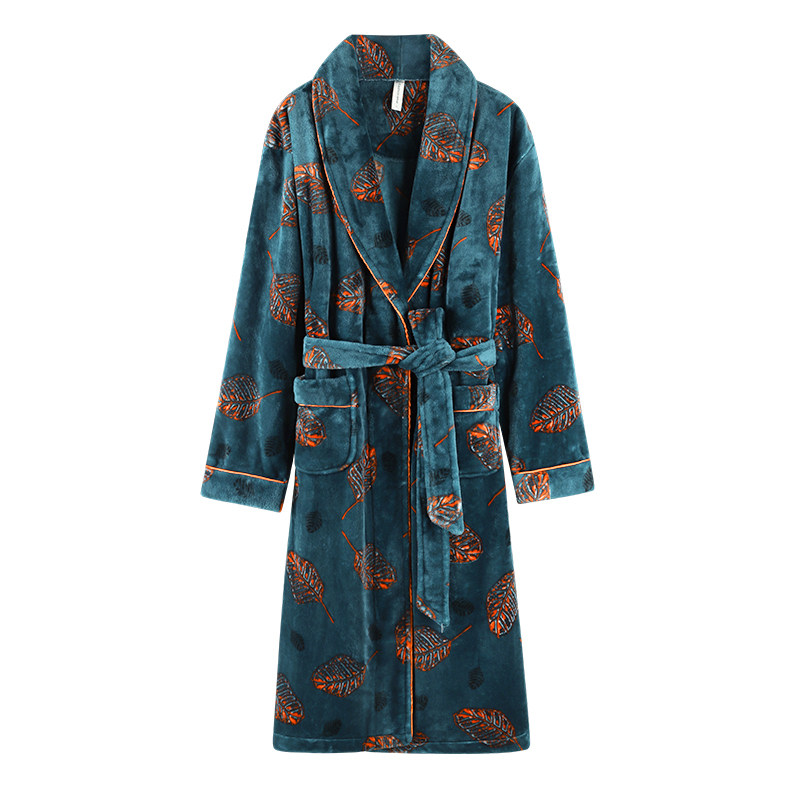 NIGHTGOWN FEMALE AUTUMN WINTER CORAL VELVET MIDDLE-AGED MOTHER PLUSH THICKENED FLANNEL WARM PAJAMAS BATHROBE MID-LENGTH