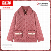 冬季 家居服单件上衣 加绒加厚睡衣女妈妈三层夹棉珊瑚绒棉袄加大码