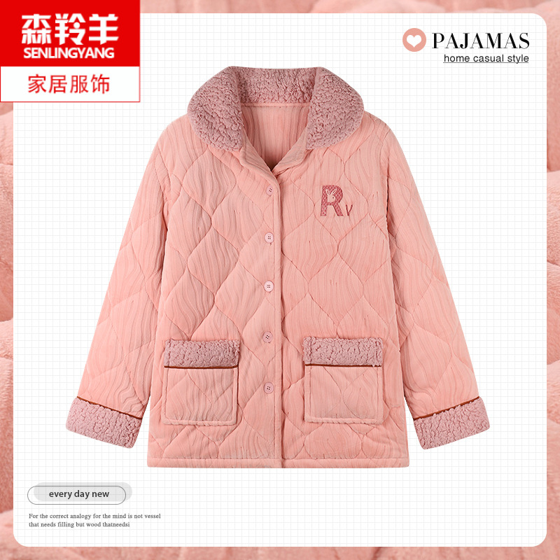 中年女款冬天珊瑚绒夹棉保暖外套