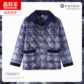 男士 睡衣单件上衣珊瑚绒棉衣爸爸冬季 加厚三层夹棉袄棉服家居服冬
