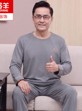 中老年男士纯棉春秋加大睡衣套装