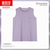 休闲圆领宽松大码 女士无袖 家居服单件上衣 纯棉背心女薄款 睡衣夏季