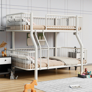 天坛家具带围栏错层式铁艺上下床铁架床两用高架床2米长大人上下