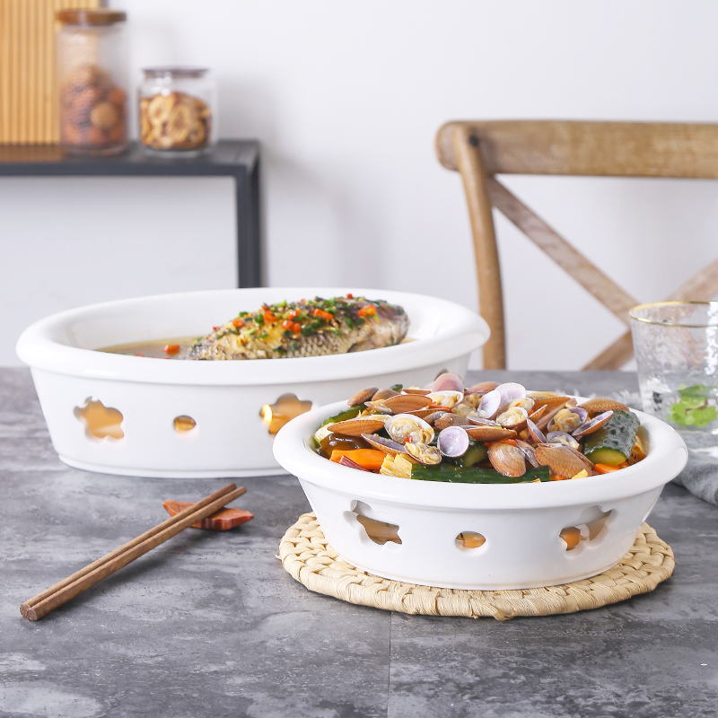 干锅蜡烛加热炉保温菜盘子鱼盘饭店圆形家用酒席餐具梅花陶瓷明炉