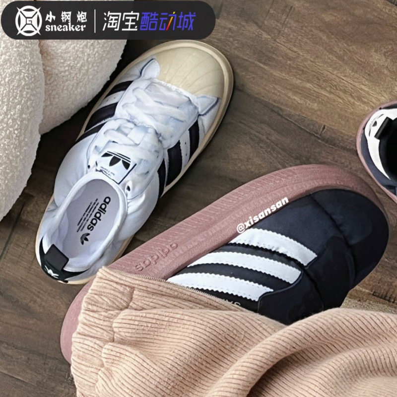 Adidas Puffylette白黑一脚蹬男女棉鞋面包休闲拖鞋HP6697 HP6700,运动鞋new,运动拖鞋,淘宝优惠券,粉丝福利购,淘宝优惠卷