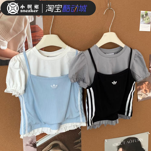 阿迪达斯三叶草假两件泡泡袖