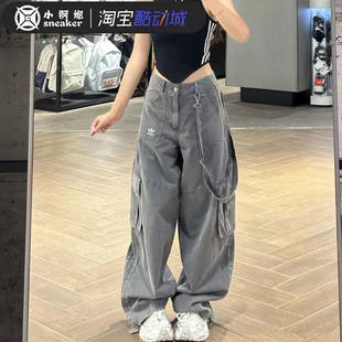 Adidas三叶草女子复古多口袋背带休闲运动工装长裤KH1179 KH1180