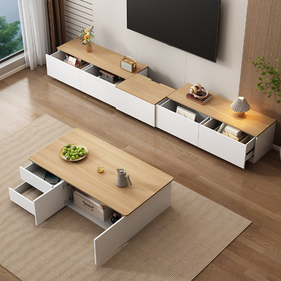 2025新款落地实木电视柜茶几家用小户型收纳储物窄柜一体隐藏插座