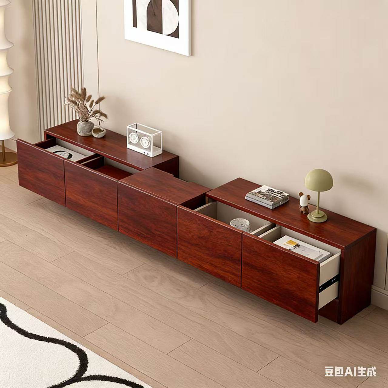 2026新款落地实木电视柜客厅家用小户型收纳储物窄柜一体隐藏插座
