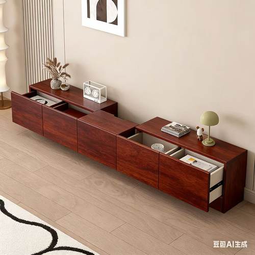 2026新款落地实木电视柜客厅家用小户型收纳储物窄柜一体隐藏插座