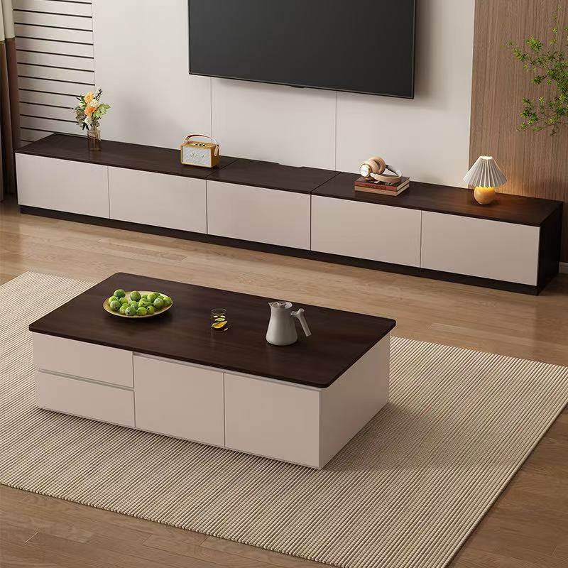 2025新款落地实木电视柜茶几家用小户型收纳储物窄柜一体隐藏插座