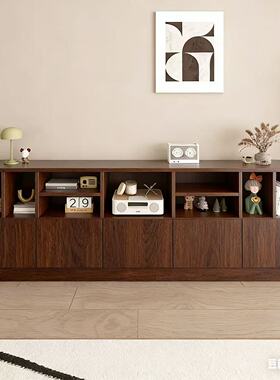 2026新款圆角窄书柜电视柜暗格隐藏插座推拉设计矮柜实木书架落地