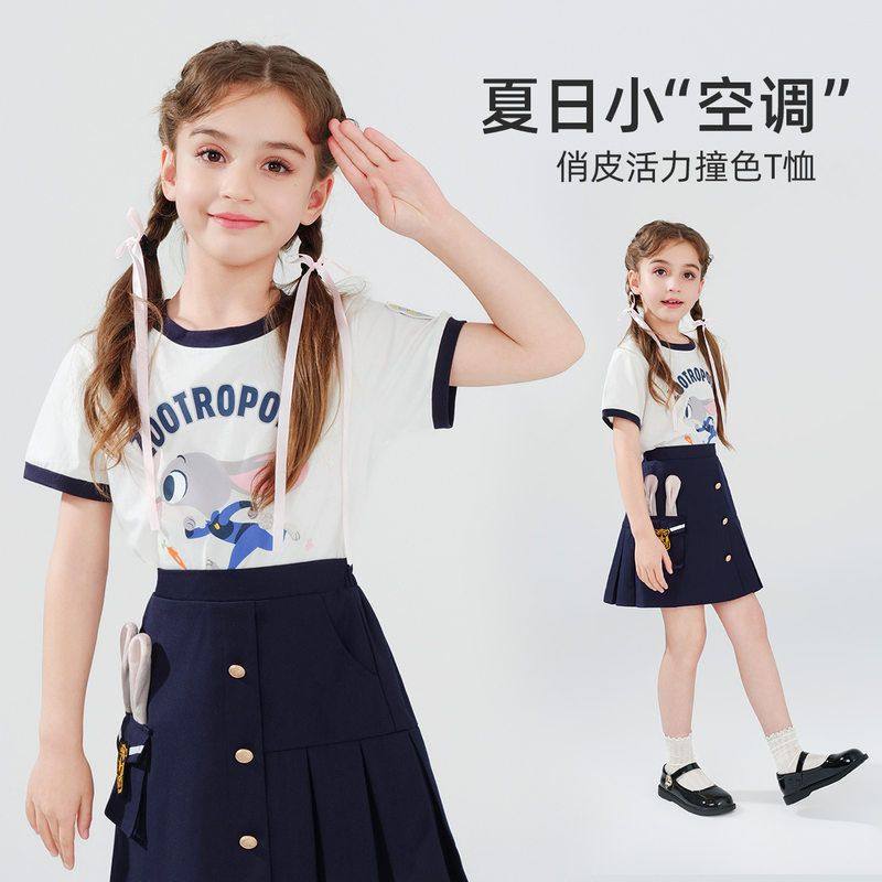 迪士尼疯狂动物城朱迪T恤2025夏新款女童学院风短袖兔子警官上衣
