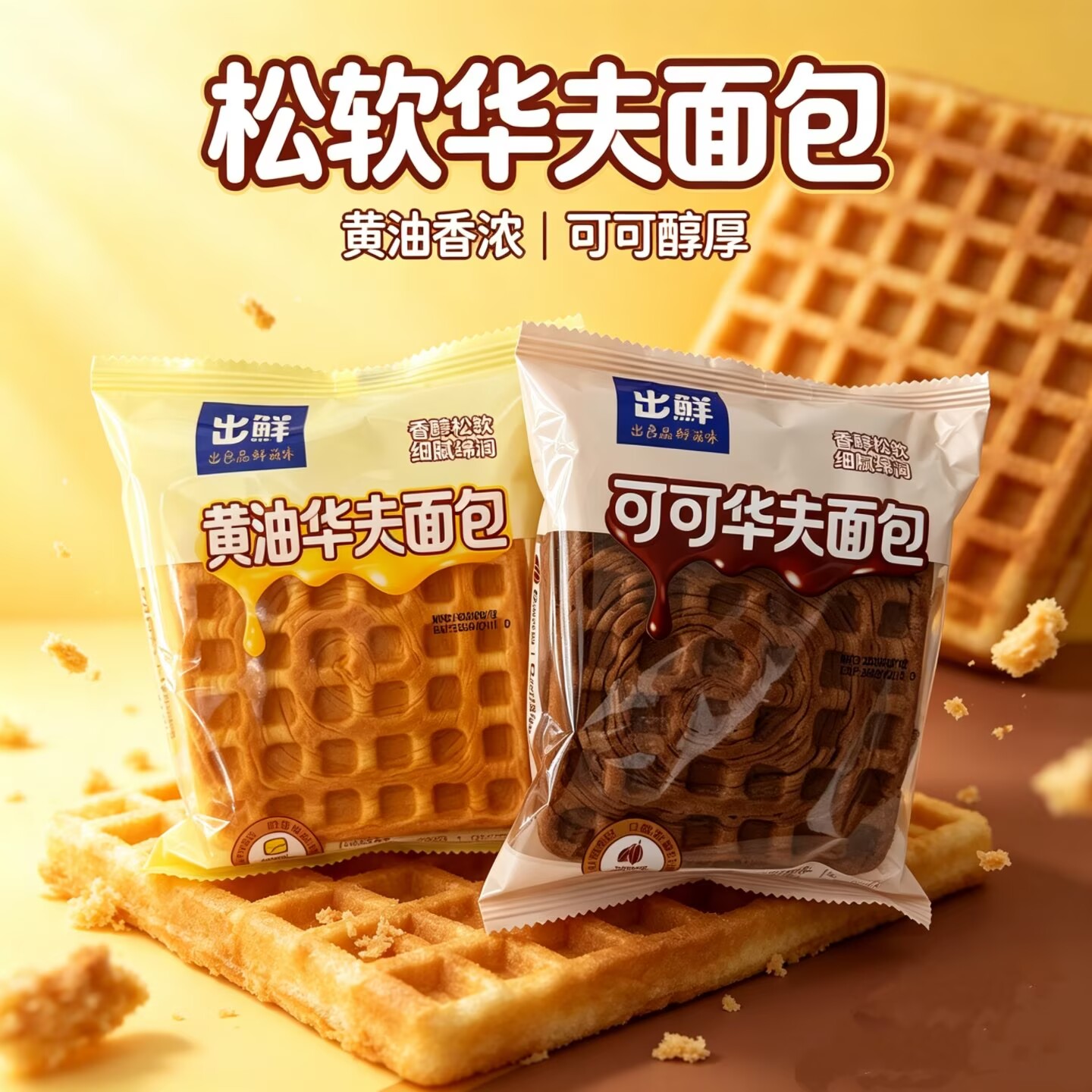 出鲜黄油华夫口袋面包松软早餐
