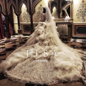 elie saab超重工婚纱 梦幻云朵造型性感吊带蓬蓬大拖尾主婚纱主纱