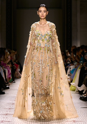 eliesaab花仙子晚礼服 新娘香槟色鱼尾婚纱敬酒订婚生日主持演出