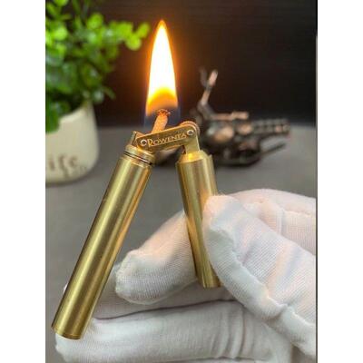 好运达复古煤油打火机黄铜男网红爆款细双截棍迷你香烟型小巧老式