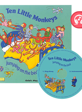 英文原版 附CD Ten Little Monkeys 大开本洞洞书 韵文童谣绘本 Child's Play 系列英语启蒙认知图画书