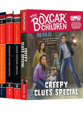 英文原版 Boxcar Children Mysteries 棚车少年 恐怖故事特辑 4册 儿童英语阅读桥梁章节书 中小学生课外读物