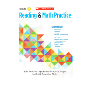英文原版 Scholastic Reading and Math Practice Grade4 学乐阅读与数学练习小学低年级 学生练习册