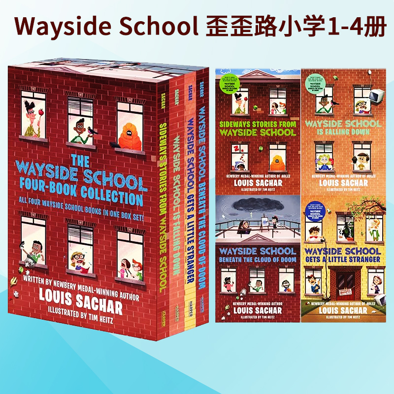 歪歪路小学1-4册 The Wayside School 英文原版儿童插图故事书 经典校园幽默荒诞小说  纽伯瑞金奖作家路易斯·萨奇尔