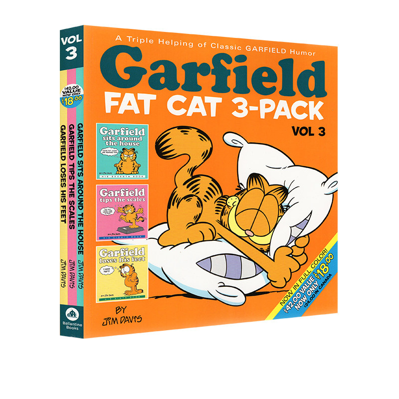 预售 加菲猫漫画三合一 合订本3 Garfield Fat Cat 3 Pack 3 英文原版 经典趣味幽默漫画 儿童课外阅读图画故事书 Jim Davis