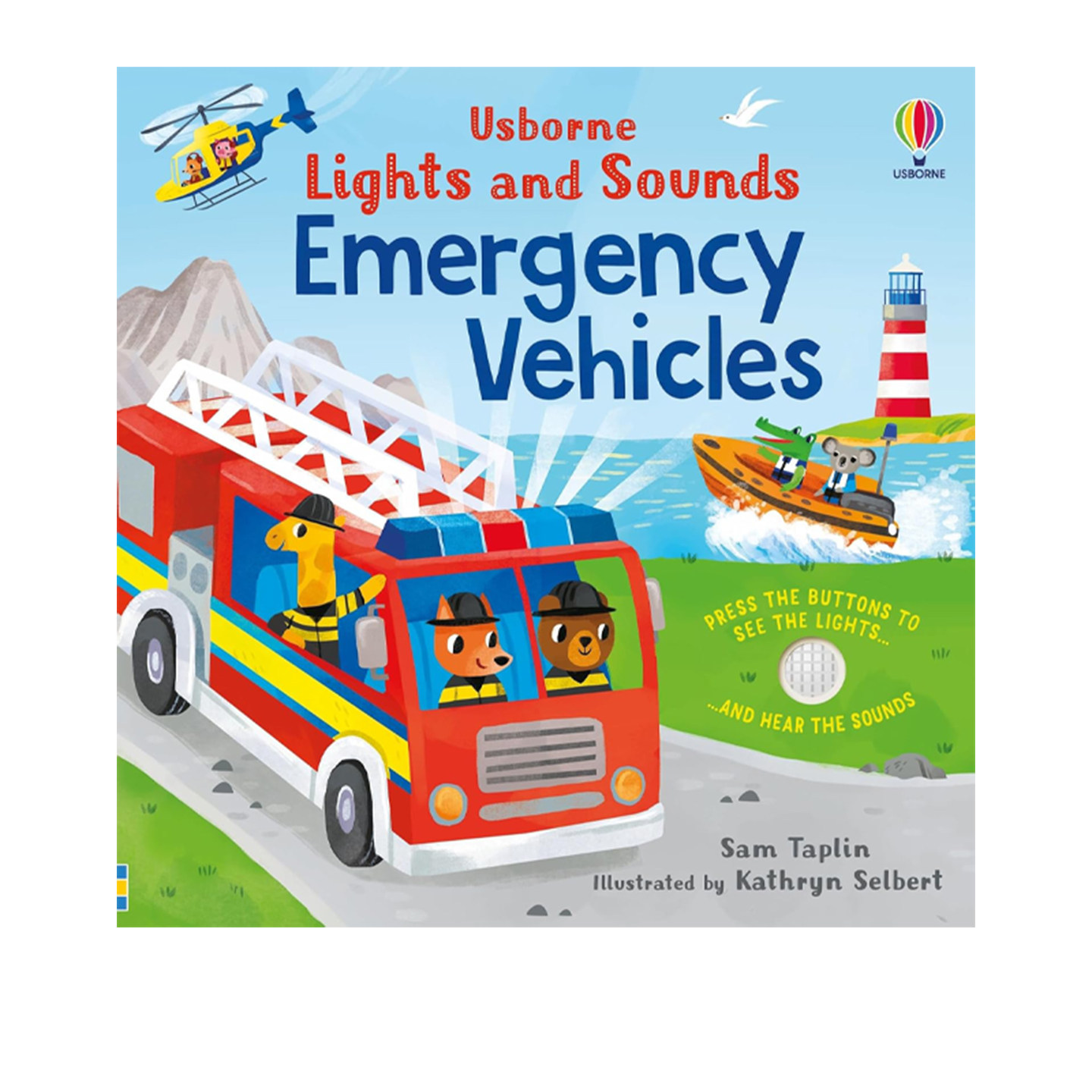 英文原版 Usborne Lights and Sounds Emergency Vehicles 应急车辆的灯光与声音 发光发声书纸板 低幼启蒙触摸书 尤斯伯恩