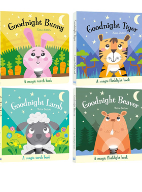 英文原版 Magic Torch Book 魔法手电筒书 透视绘本 4册合售 Goodnight Bear/Lion/Monkey/Frog/Cat/Dog 幼儿益智绘本