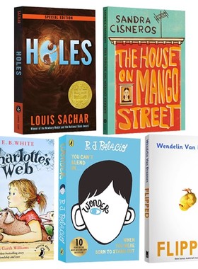 英文原版经典儿童文学小说 5册 夏洛特的网Charlotte's Web 别有洞天Holes 奇迹男孩Wonder 怦然心动Flipped 芒果街小屋 680L-790L