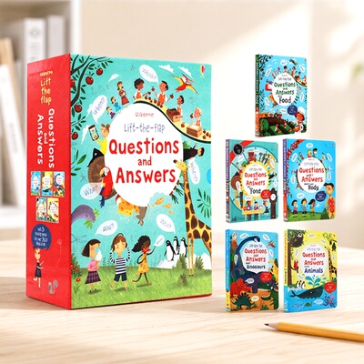 Usborne Lift-the-Flap Questions And Answers你问我答科普立体翻翻书 十万个为什么 5册盒装 英文原版 动物/自然/恐龙/时间/食物