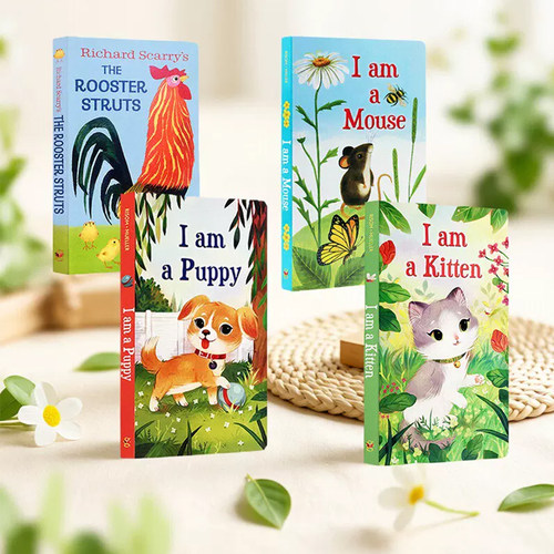 英文原版绘本I am a Mouse Kitten 英语启蒙早教纸板4册亲子互动斯凯瑞童书Richard Scarry 我是一只兔子 I am a Bunny姐妹篇