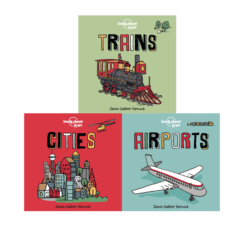 预售 英文原版  Lonely Planet Kids Cities/Airports/Trains 3册合售 孤独星球儿童纸板绘本 城市 机场 火车
