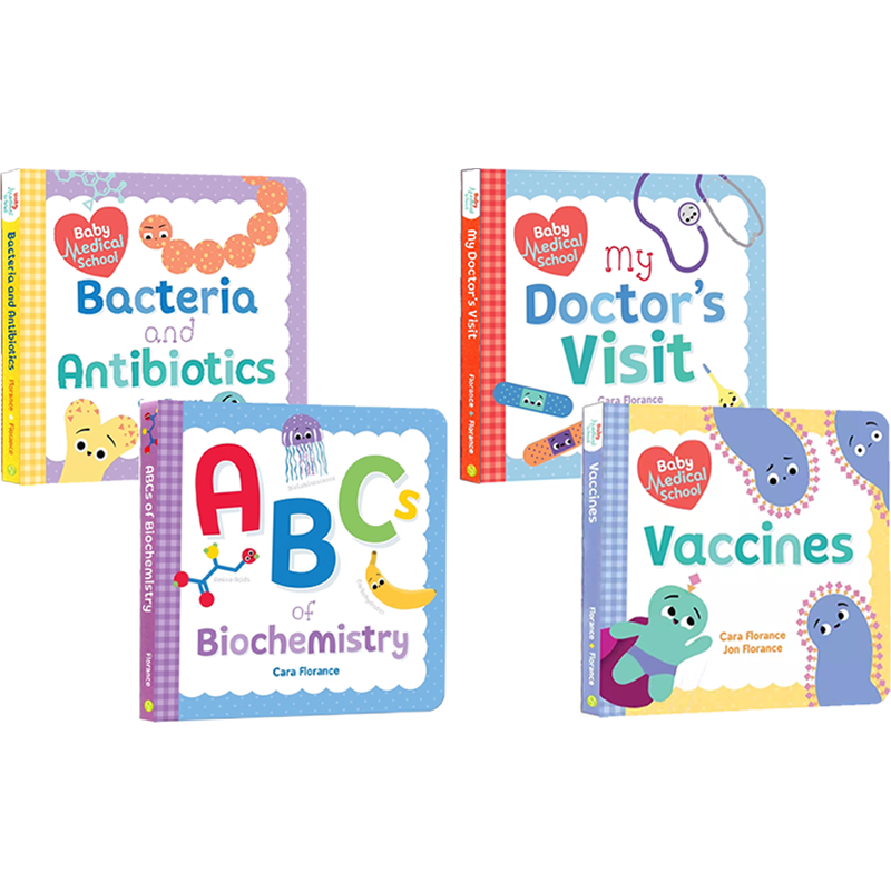 预售 宝宝智学园 小小医学院Baby Medical School：Bacteria and Antibiotics/Vaccines 4册纸板书 细菌与病毒 科学知识知识类绘本