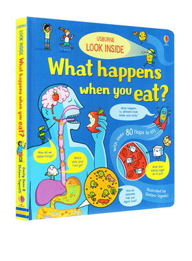 Usborne Look inside What Happens When You Eat 偷偷看里面低幼版 揭秘人体消化器官 儿童STEM 纸板翻翻科普绘本 尤斯伯恩
