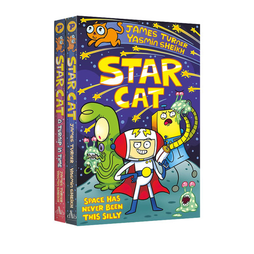 英文原版  星际猫 Star Cat 2册 A Turnip in Time 漫画书 儿童搞笑科幻 宇宙主题灾难漫画
