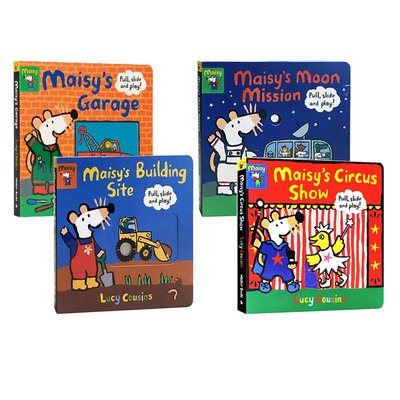 英文原版 Maisy Pull, Slide and Play! 小鼠波波 4册盒装 推拉纸板机关书 儿童低幼启蒙绘本 Lucy Cousins
