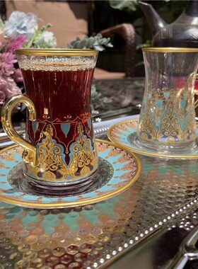 欧式咖啡杯宫廷红茶杯杯碟玻璃杯耐高温Turkiye black tea cup