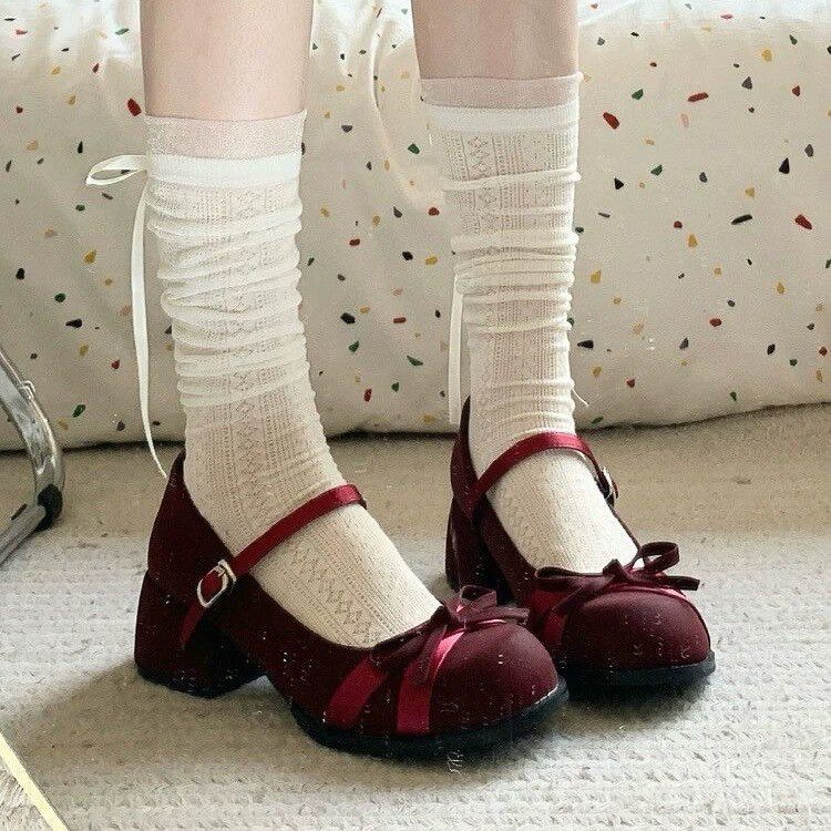 Lolita中筒袜蝴蝶结堆堆袜