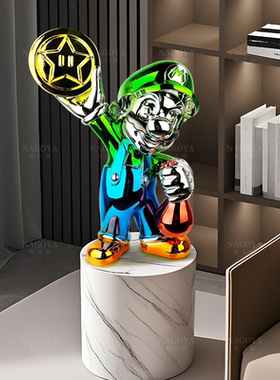 马里奥公仔摆件桌面客厅玄关电视柜家居装饰品电镀轻奢乔迁送礼