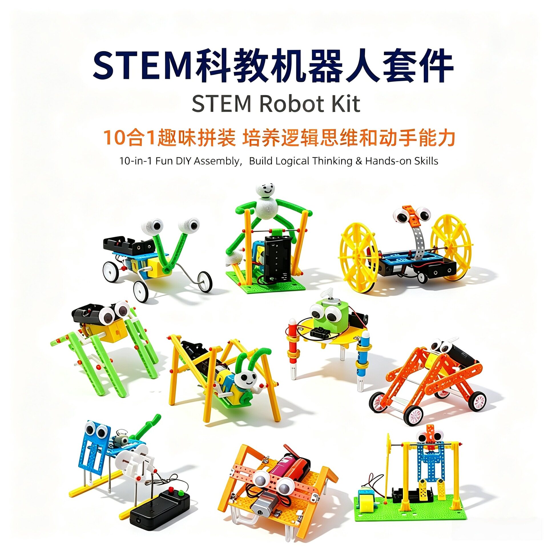 STEM科技小制作diy电动机器人爬虫机器人小发明科学实验手工材料