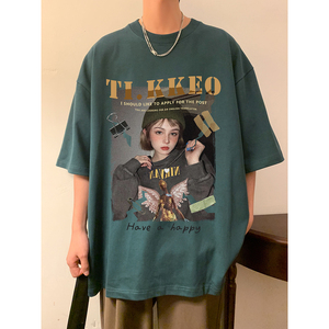 夏季新款潮港风个性大印花圆领短袖T恤半袖上衣男女W1273-P25图片