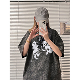 夏季新款潮中性女装人头印花水洗潮T圆领短袖T恤半袖X1301-P38，女装T恤，电商C310