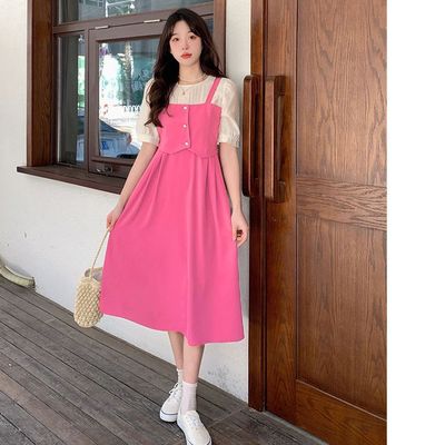 法式设计感小众假两件A字连衣裙