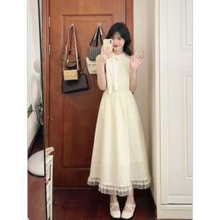 温柔风甜美学院风超仙气质蝴蝶结绑带连衣裙女学生夏日初恋长裙子
