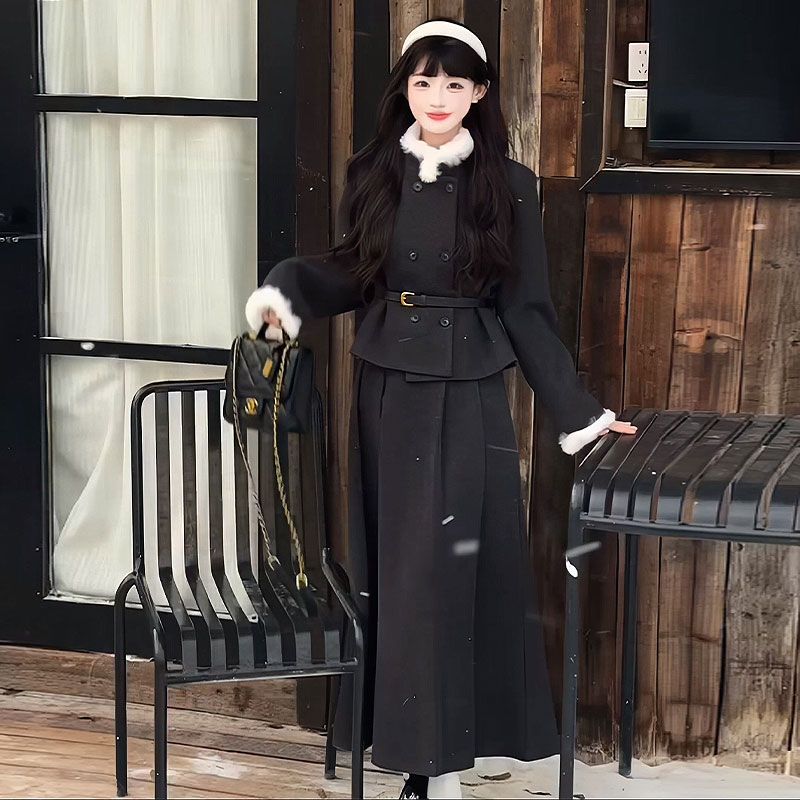 韩系小香风高级感外套半身裙套装